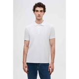 Regular Fit Beyaz Pike Dokulu %100 Pamuk Kıvrılmaz Polo Yaka Nakışlı T-shirt 4HC14ORT51000 - XXL
