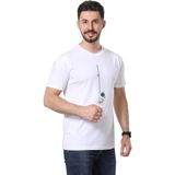 Regular Fit Bisiklet Yaka %100 Pamuk Basic Düz Kısa Kollu Tişört Astronot Baskılı - Beyaz