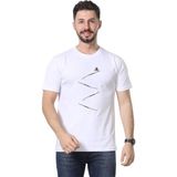 Regular Fit Bisiklet Yaka %100 Pamuk Basic Düz Kısa Kollu Tişört Bisiklet Baskılı - Beyaz
