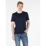 Regular Fit Bisiklet Yaka Basic Lacivert Erkek Kısa Kol Tişört