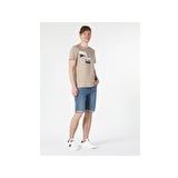 Regular Fit Bisiklet Yaka Baskılı Bej Erkek Kısa Kol Tişört