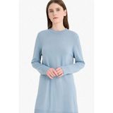 Regular Fit Bisiklet Yaka Yırtmaçlı Basic Düz Uzun Kollu Tunik