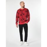 Regular Fit Desenli Erkek Kırmızı Sweatshirt