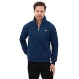 Regular Fit Dik Yaka Pamuklu Unisex Yarım Fermuarlı Nakışlı Sweatshirt (Lacivert, S)
