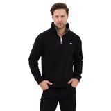 Regular Fit Dik Yaka Pamuklu Unisex Yarım Fermuarlı Nakışlı Sweatshirt (Siyah, M)