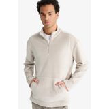 Regular Fit Dik Yaka Yarım Fermuarlı Kadife Sweatshirt