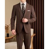 Regular Fit Erkek Mono Yaka Ceket Pantolon Takım Elbise Kahverengi T20121-03 - 6 Drop - 54