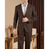Regular Fit Erkek Mono Yaka Ceket Pantolon Takım Elbise Kahverengi T20156-03 - 6 Drop - 54