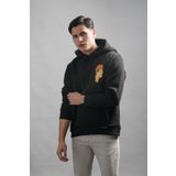 Regular Fit Kapşonlu 3 İplik Kalın İçi Polarlı Kangru Cepli Baskılı Erkek Sweatshirt SİYAH S