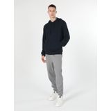 Regular Fit Kapüşonlu Mavi Erkek Sweatshirt