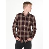 Regular Fit Kareli Bordo Erkek Uzun Kol Gömlek