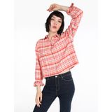 Regular Fit Kareli Crop Turuncu Kadın Uzun Kol Gömlek