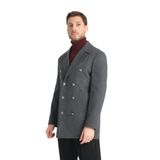 Regular Fit Kruvaze Metal Düğme Detaylı Kaşe Kaban Gri 54