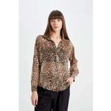 Regular Fit Leopar Desenli Uzun Kollu Gömlek