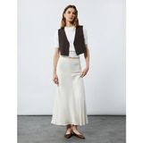 Regular Fit Midi Boy Balık Kesim Saten Etek - Ekru - 40