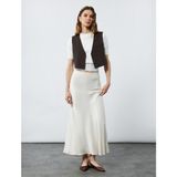 Regular Fit Midi Boy Balık Kesim Saten Etek - Ekru - 40