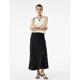 Regular Fit Midi Boy Saten Kloş Etek - Siyah - 38