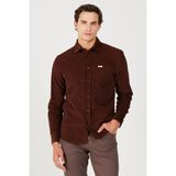 Regular Fit Normal Kesim %100 Pamuk Kadife Bordo Uzun Kollu Gömlek - Kahve - 2XL