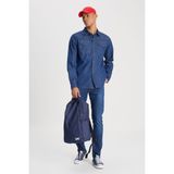 Regular Fit Normal Kesim %100 Pamuk Lacivert Jean Kot Gömlek - Koyu Lacivert