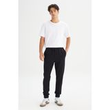 Regular Fit Normal Kesim Ribanalı Paça Siyah Sweatpant Eşofman Altı