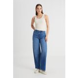 Regular Fit Normal Kesim Yüksek Bel İspanyol Paça %100 Pamuk Stella A Line Mavi Jean Kot Pantolon