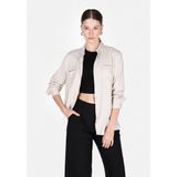 Regular Fit Shirt Neck Düz Kadın Vizon Roll-up Gömlek