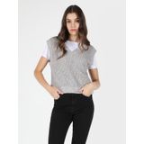 Regular Fit V Yaka Gri Kadın Süveter Kazak