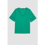 Regular Fit V Yaka Kısa Kollu Bluz