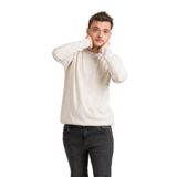 Regular Fit V Yaka Pamuklu Basic Erkek Triko Kazak KREM XXL