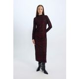 Regular Fit Yarım Balıkçı Yaka Desenli Uzun Kollu Maxi Tül Elbise