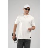 Regular Kalıp Çımalı Kol Manşetli Düz Basic Tişört - Ekru - 2XL