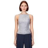 Regular Kalıp Kolsuz Bluz 100% Polyester Payetli Yazlık Şık Dayanıklı Malzeme Yüksek Kalite_Gümüş-38