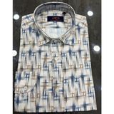 Regularfit Poplin Desenli Dijital Baskı Erkek Gömlek %100 Pamuk - 2XL - Lacivert - Bej
