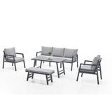 Rehome Alanya Plus Alüminyum Bahçe Oturma Grubu 3’lü – 1 Üçlü Koltuk (180×80 cm) + 2 Tekli Koltuk (65×80 cm) + Sehpa (120×70 cm) | Su İtici Minderli, UV & Pas Dayanımlı, Kolay Temizlik