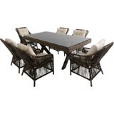 Rehome Bossa | Rattan Bahçe Masa Takımı | 100X180 6 Kişilik Bahçe Mobilyası - Gri