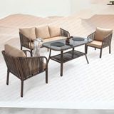Rehome Capri Swing Artemis Üçlü Rattan Balkon Bahçe Takımı | Açık Kahve - Dikdörtgen - 1