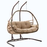 Rehome Malta Çiftli Rattan Bahçe Salıncağı | Açık Kahve
