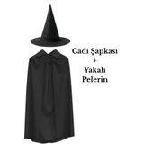 ReilaParty Cadı Şapkası ve Yakalı Pelerin 2'li Kostüm Seti Parti Aksesuarı