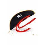 ReilaParty Jack Sparrow Denizci Kadife Korsan Şapkası Kırmızı Bağcıklı Altın Şerit Detaylı