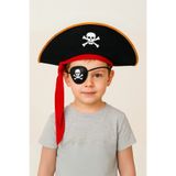 ReilaParty Kaptan Jack Sparrow Kadife Korsan Şapkası ve Plastik Göz Bandı Seti