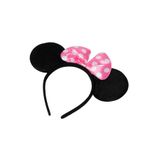 ReilaParty Minnie Mouse Tarzı Fare Tacı - Pembe Fiyonklu Puantiyeli Parti Tacı ve Kostüm Aksesuarı