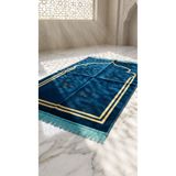 Reis Mihraplı Sade Kadife Seccade - Mavi