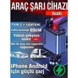 Reiz Rgb Yıldız Işıklı 4in1 Araç Şarj Aleti | 66W Süper Hızlı Şarj | Type-C + Lightning + USB