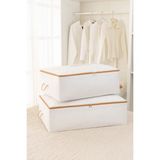 Rek Home 2 Adet Baza Altı Yastık Yorgan Kazak Hurcu Şık ve Fonksiyonel 62x46x22 cm ve 74x46x22 cm - Beyaz - Bej