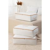 Rek Home 3 Adet Baskılı Mega Boy Baza Altı Yastık Yorgan Kazak Hurcu 74 x 46 x 22 - Beyaz - Bej