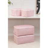 Rek Home 4'lü Yaprak Desenli Giysi Kıyafet Hurcu Pudra Renkli Polyester Kumaş 52x28x21 ve 30x22x18 Ebatlar