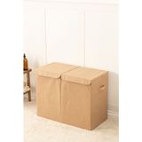 Rek Home Kapaklı Katlanır Çamaşır Sepeti Bej Polyester 145 L Hacim 72x36x56 cm - İki Kapaklı