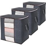 Rek Home Pencereli Kazak Hurcu 50 x 50 x 36 cm Hava Geçirgen Polyester ile Eşyalarınıza Düzen - Gri - 3 Adet