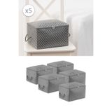 Rekhome 5 Adet Balıksırtı Gri Küçük Boy Baza Altı Çorap Valiz Düzenleyici Çeyizlik Bohça Organizer Hurç