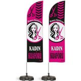 ReklamEdiyoruz Kadın Kuaförü Temalı Yelken Bayrak Takımı Pembe Siyah 2 Adet